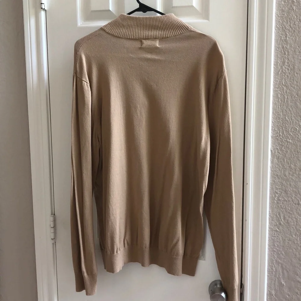 Banana Republic 1/4 Zip Men's Sweater Tan Beige Pullover Cotton Mock Neck SIze L
